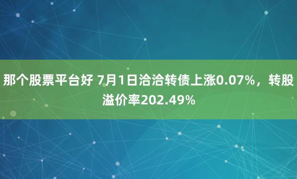 那个股票平台好 7月1日洽洽转债上涨0.07%，转股溢价率202.49%