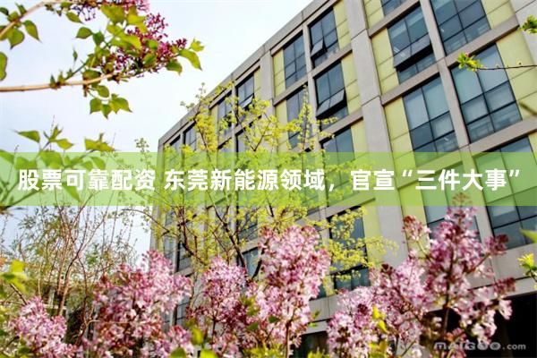 股票可靠配资 东莞新能源领域，官宣“三件大事”